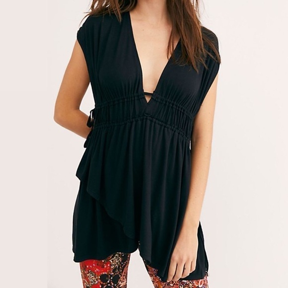 Free People Tops - Free People Aries Black Drapey Tank